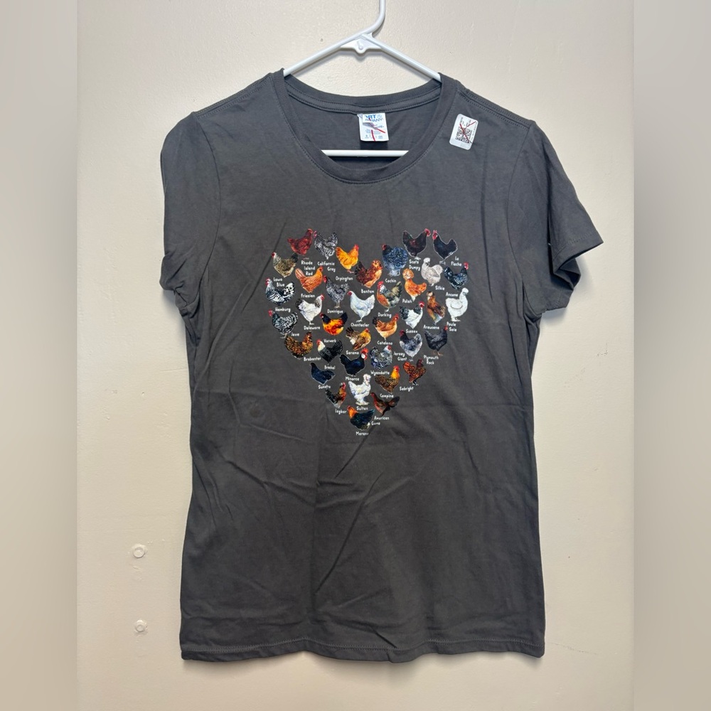 Gray T-Shirt with Chicken Heart Design